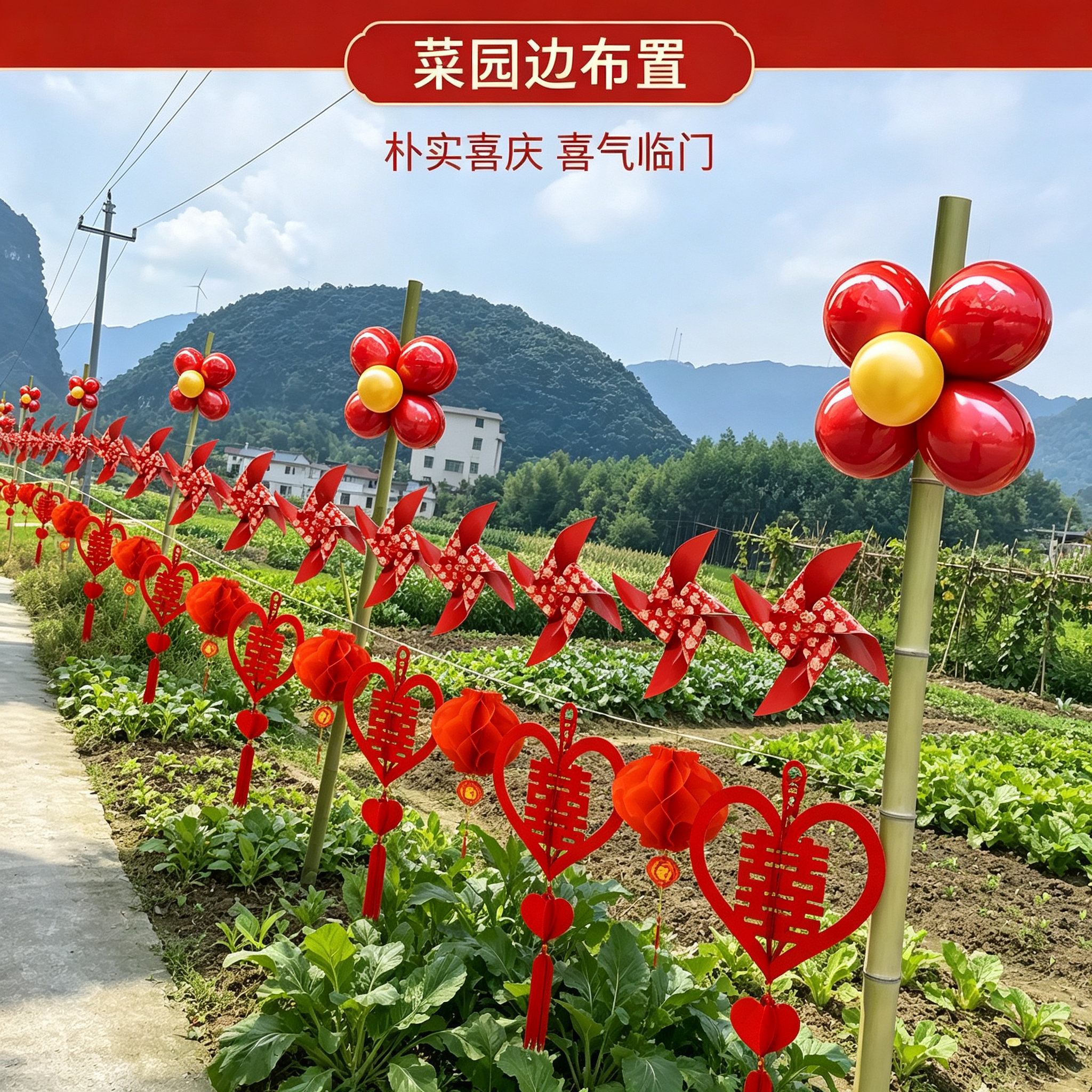 婚礼装饰路引结婚迎宾农村院子路边外景婚房场景布置用品大全
