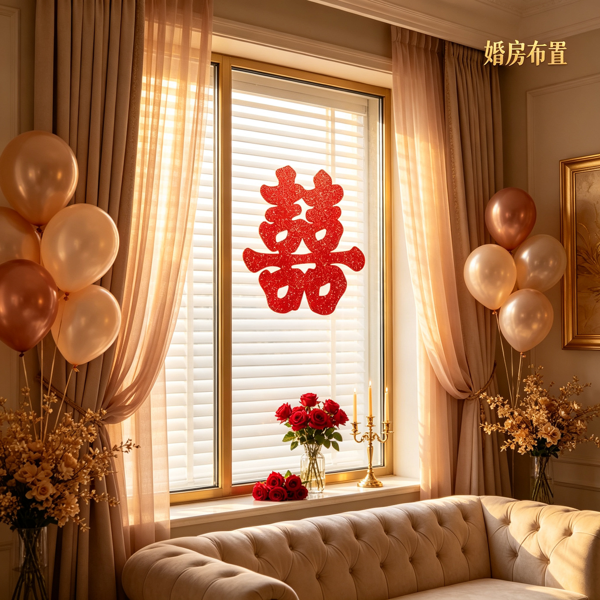 轻奢喜乐纳福囍字贴结婚大门玻璃窗贴婚房嫁娶高档婚庆伴手礼