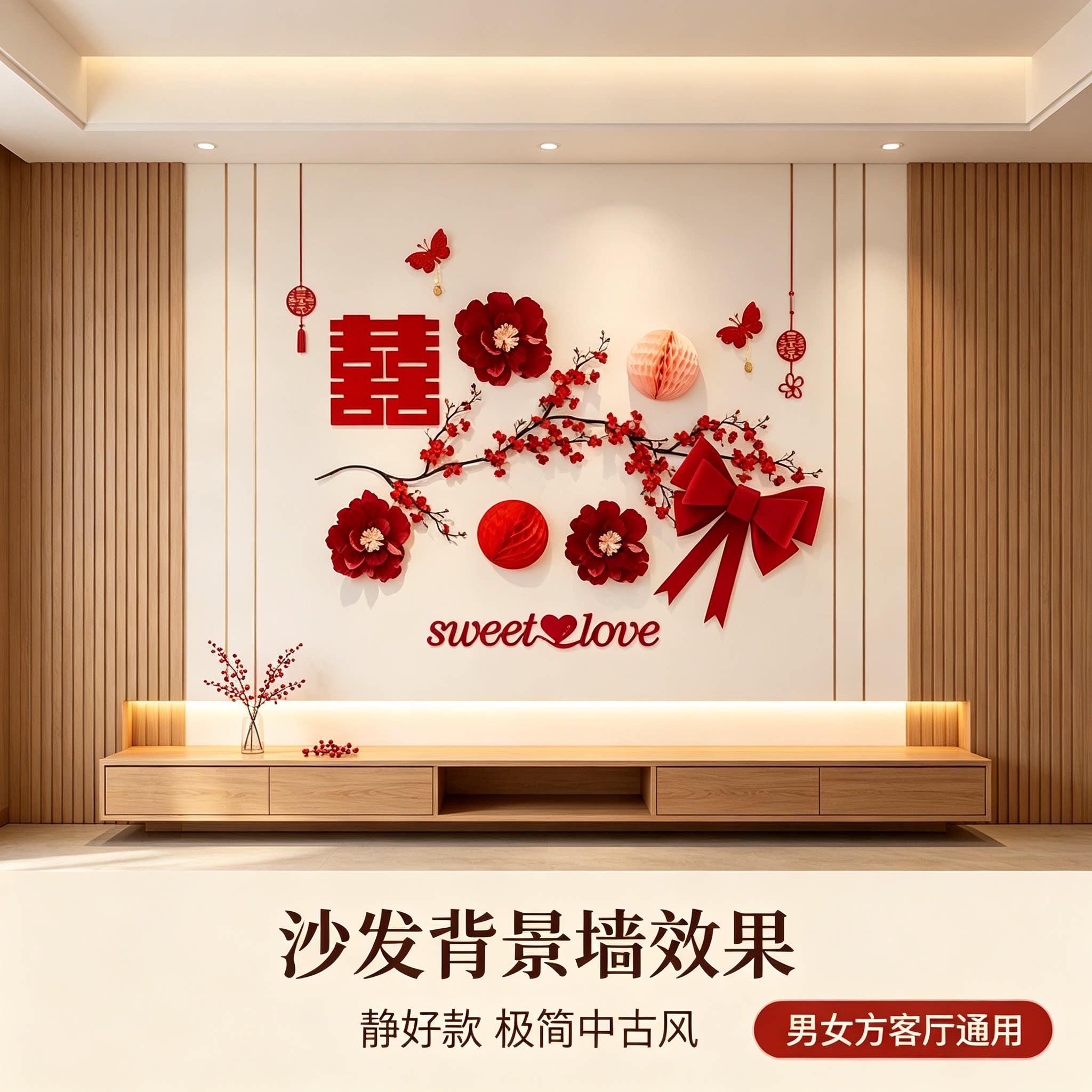 婚房布置沙发背景墙结婚新房男女方客厅卧室装饰婚庆用品大全