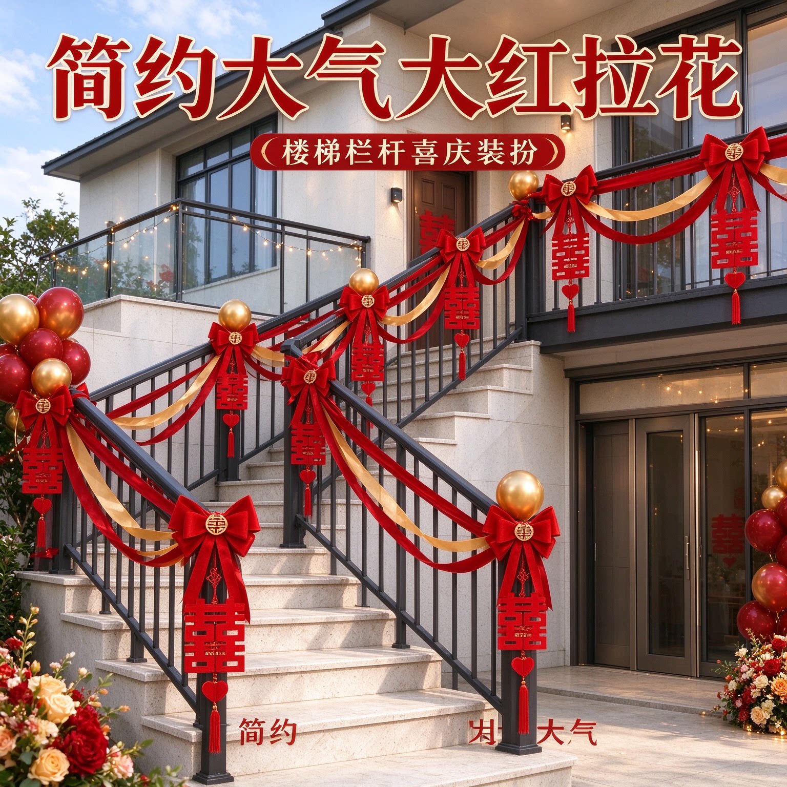 婚庆用品男方户外拉花简约大气大红客厅背景墙婚礼装扮婚房装饰品
