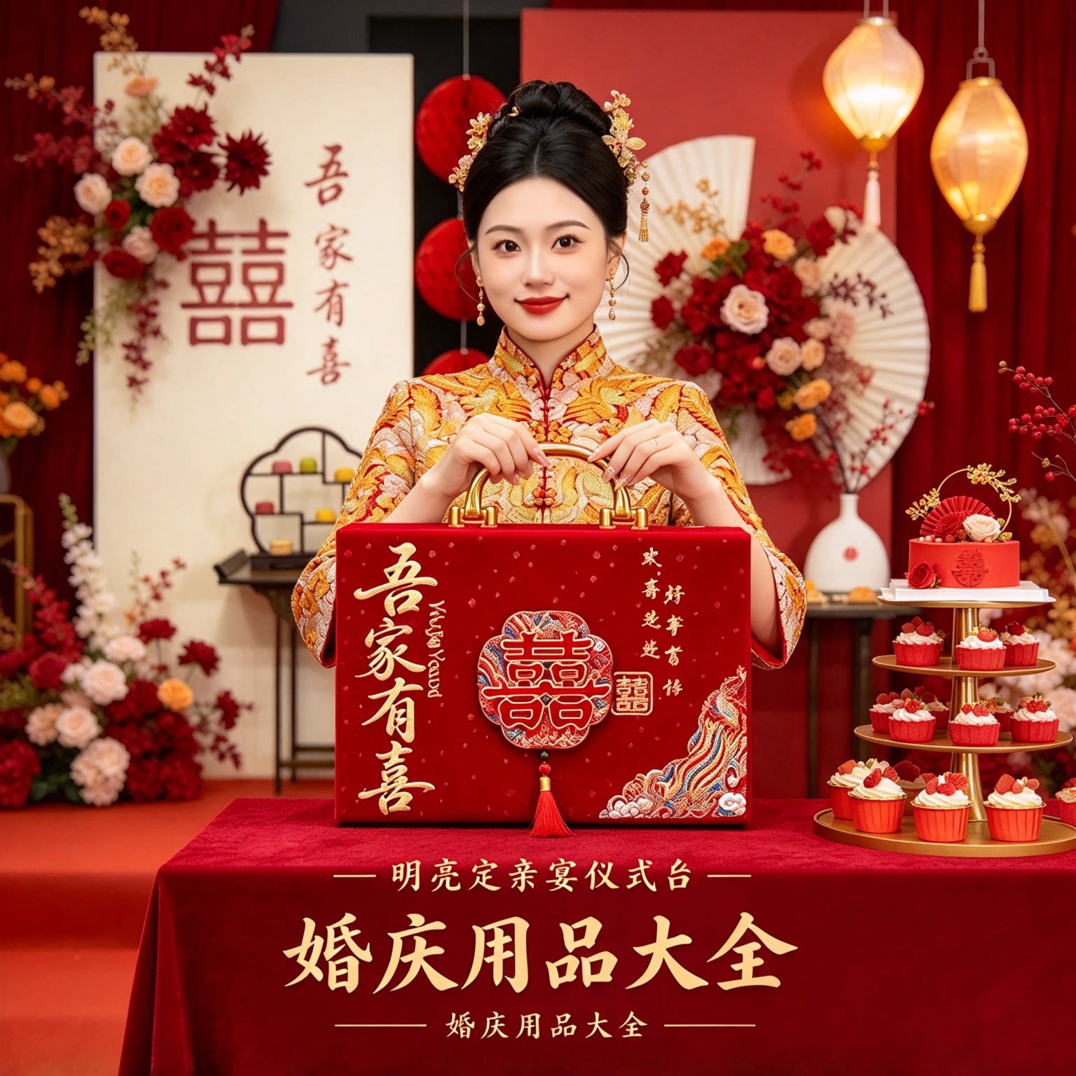 结婚彩礼箱礼金盒十二万吾家有喜一整套提亲仪式大红聘礼用品大全