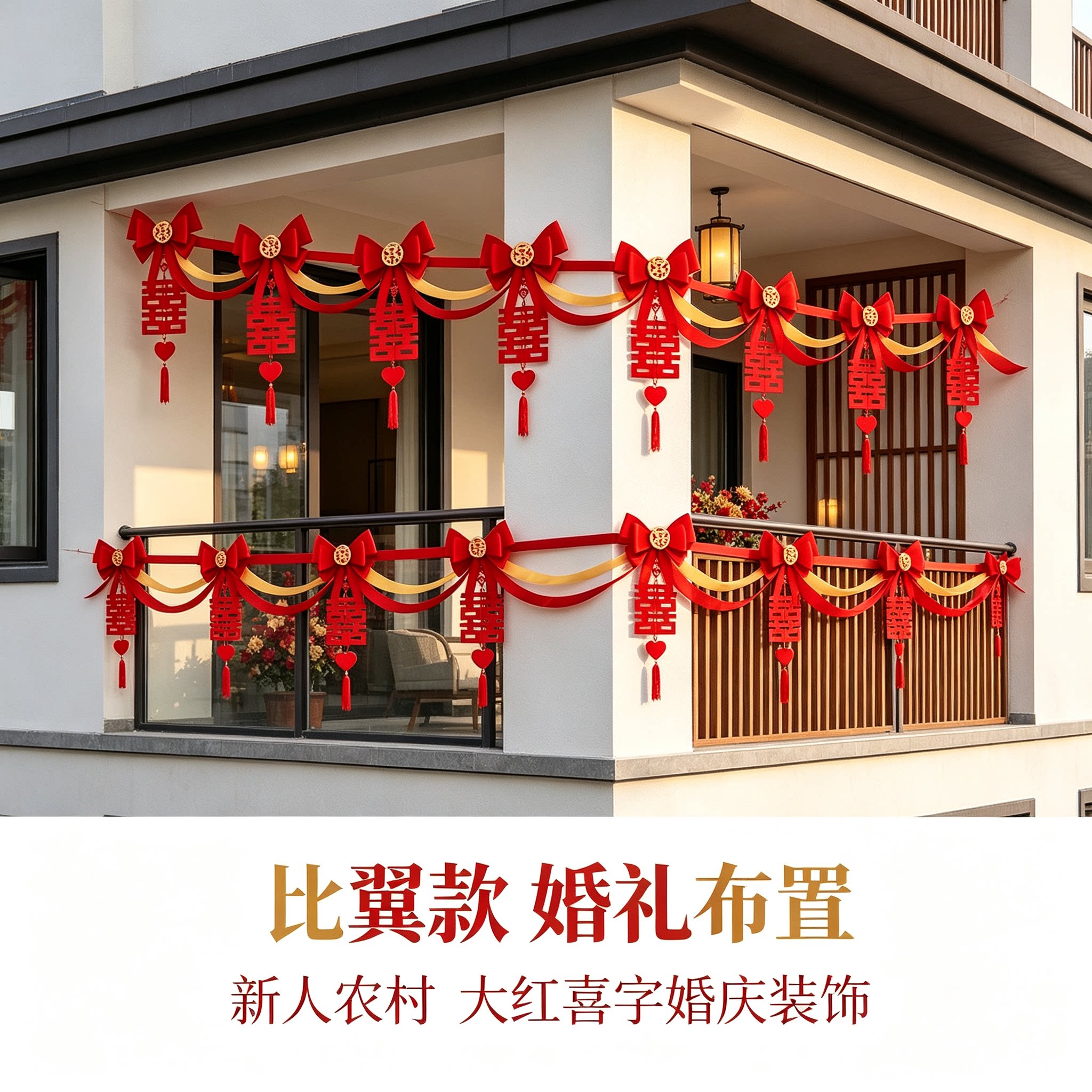 婚礼布置新人农村波浪旗大红新款喜字沙发背景墙婚庆装饰装扮用品