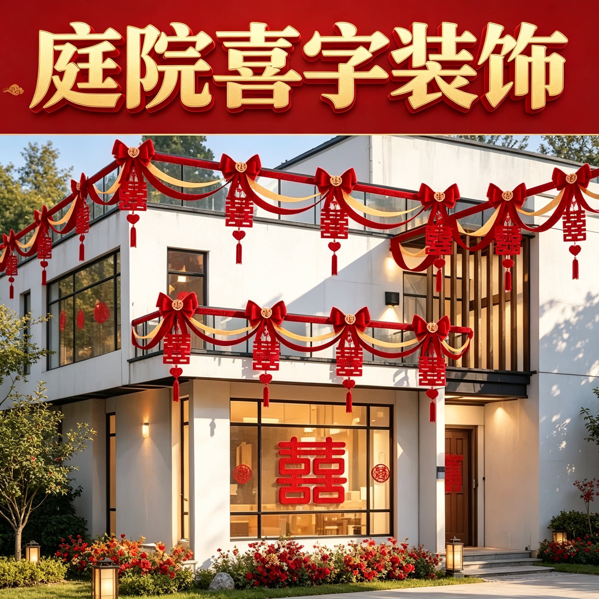 婚礼布置新人户外蝴蝶结新款大红喜字沙发背景墙婚房装扮装饰用品
