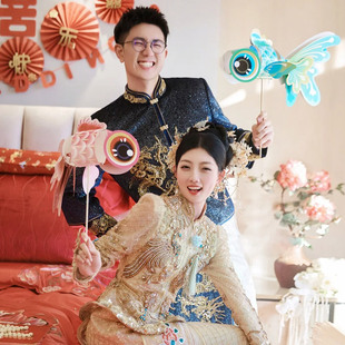 婚礼晨袍拍照道具接亲游戏创意新娘新年剪纸舞龙结婚装饰婚房纸龙