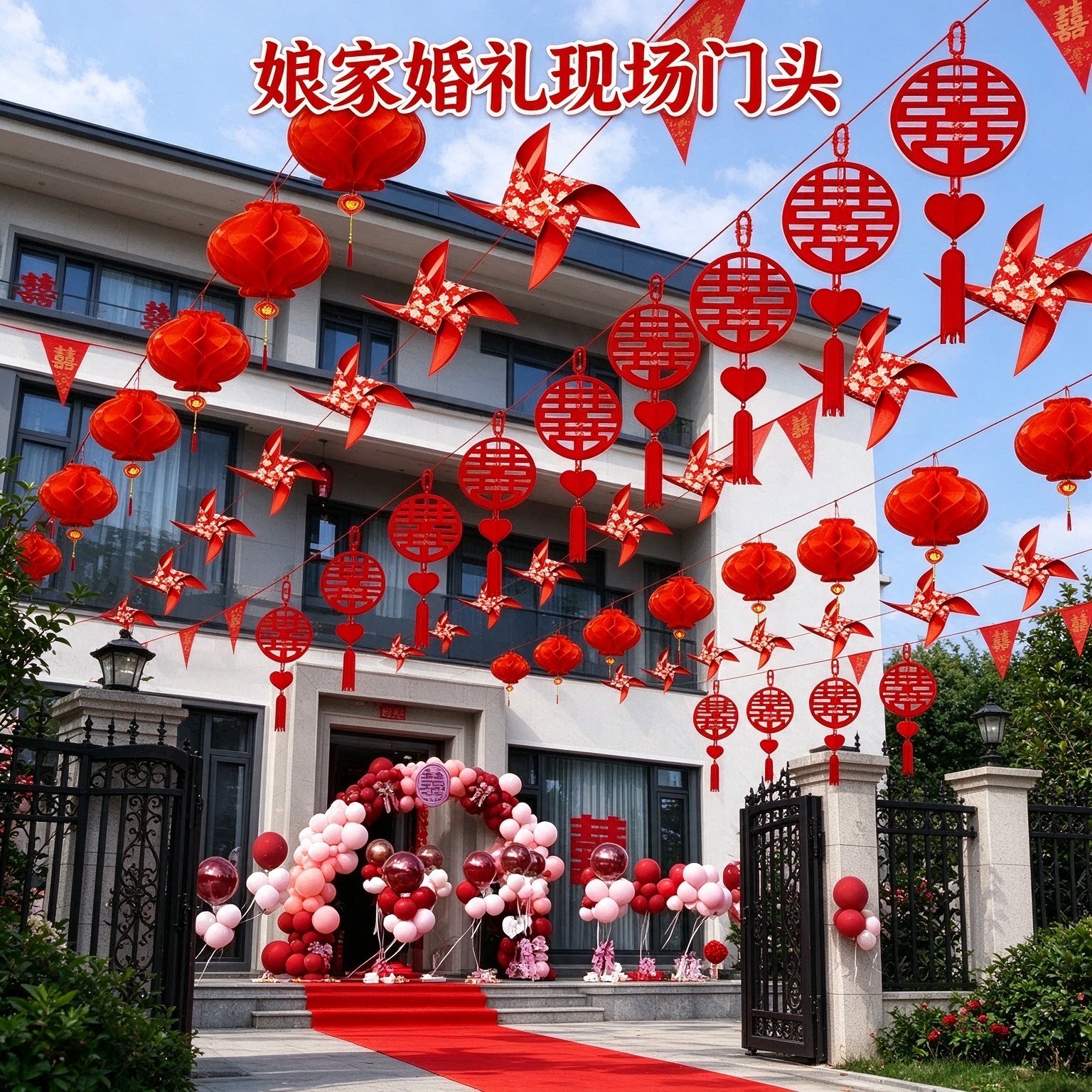 喜字拉花装饰娘家婚礼现场桃心喜挂件喜庆大红结婚布置用品大全