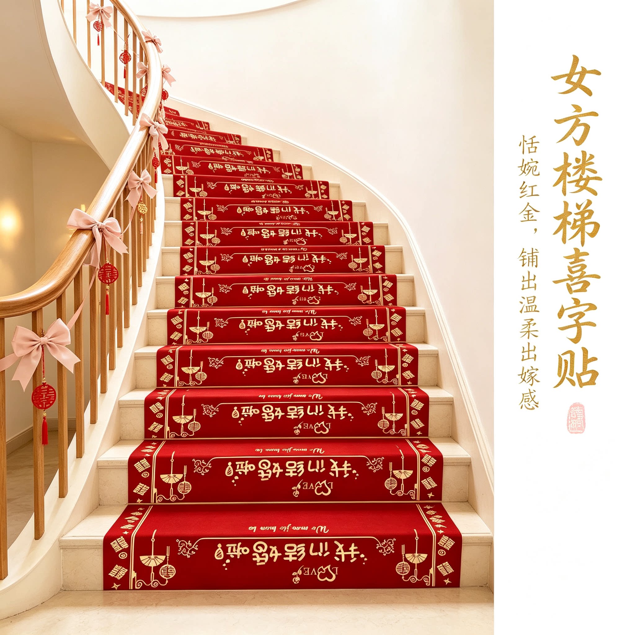男方婚礼楼梯踏步贴女方用结婚扶手台阶喜字贴婚庆地垫婚房布置