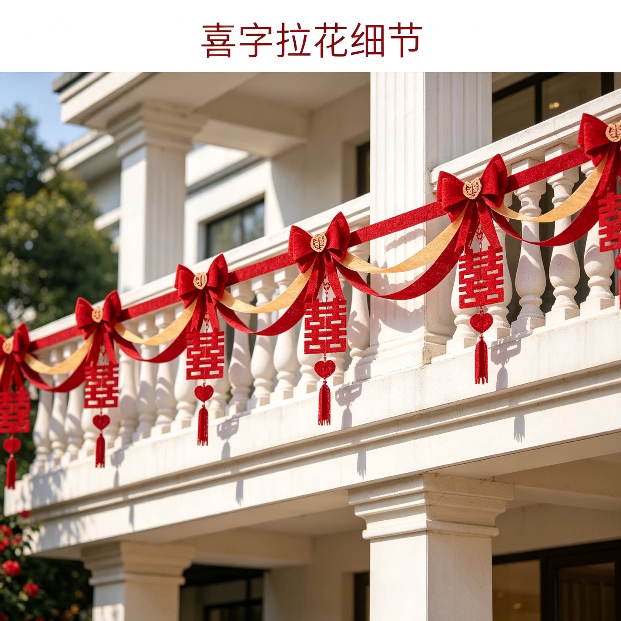 拉花彩带出嫁户外蝴蝶结喜庆大红喜字大门口装饰婚礼装扮布置用品