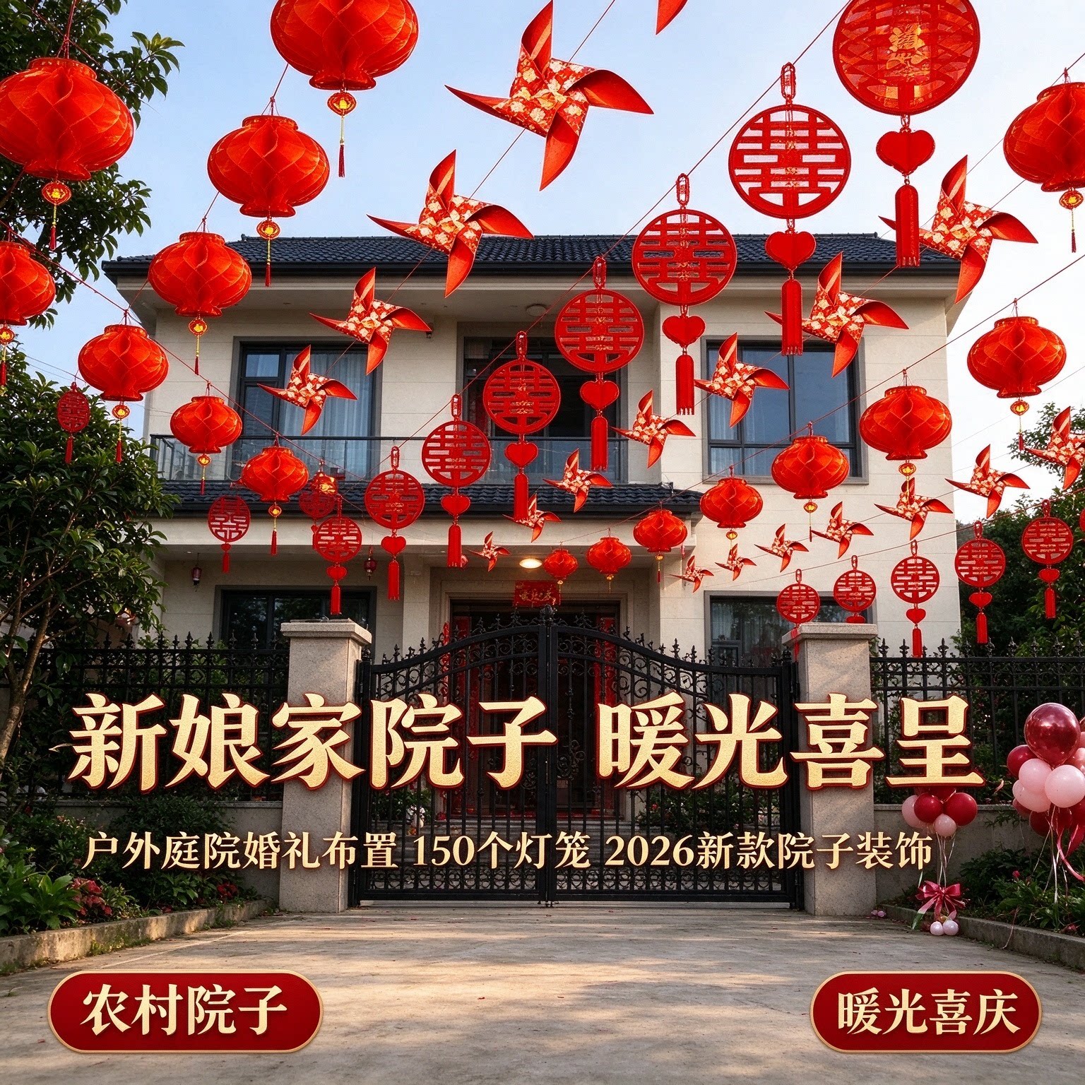 户外庭院婚礼布置新娘家婚房150个灯笼2026新款院子装饰用品大全