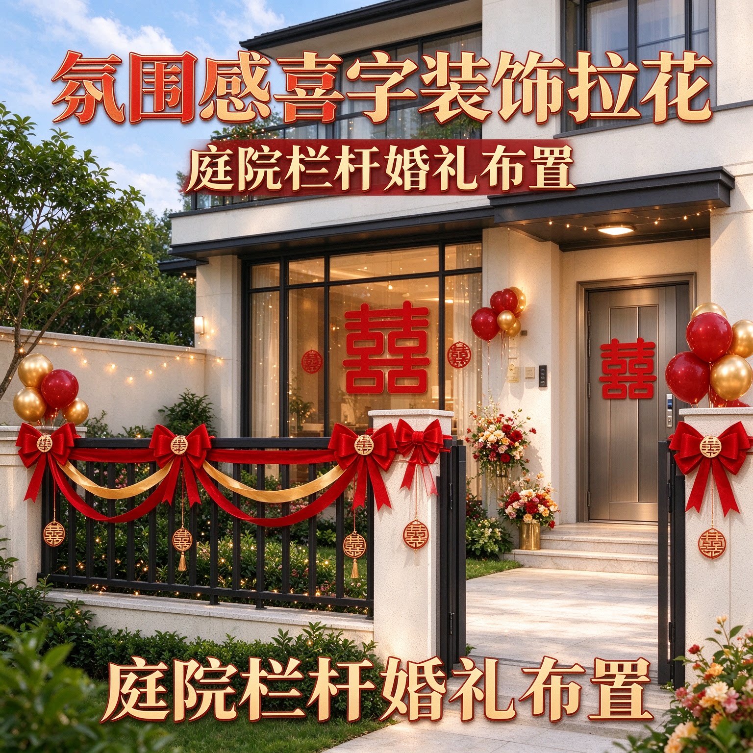 婚庆用品女方阳台拉花氛围感喜字大门口装饰婚房装扮婚礼场景布置