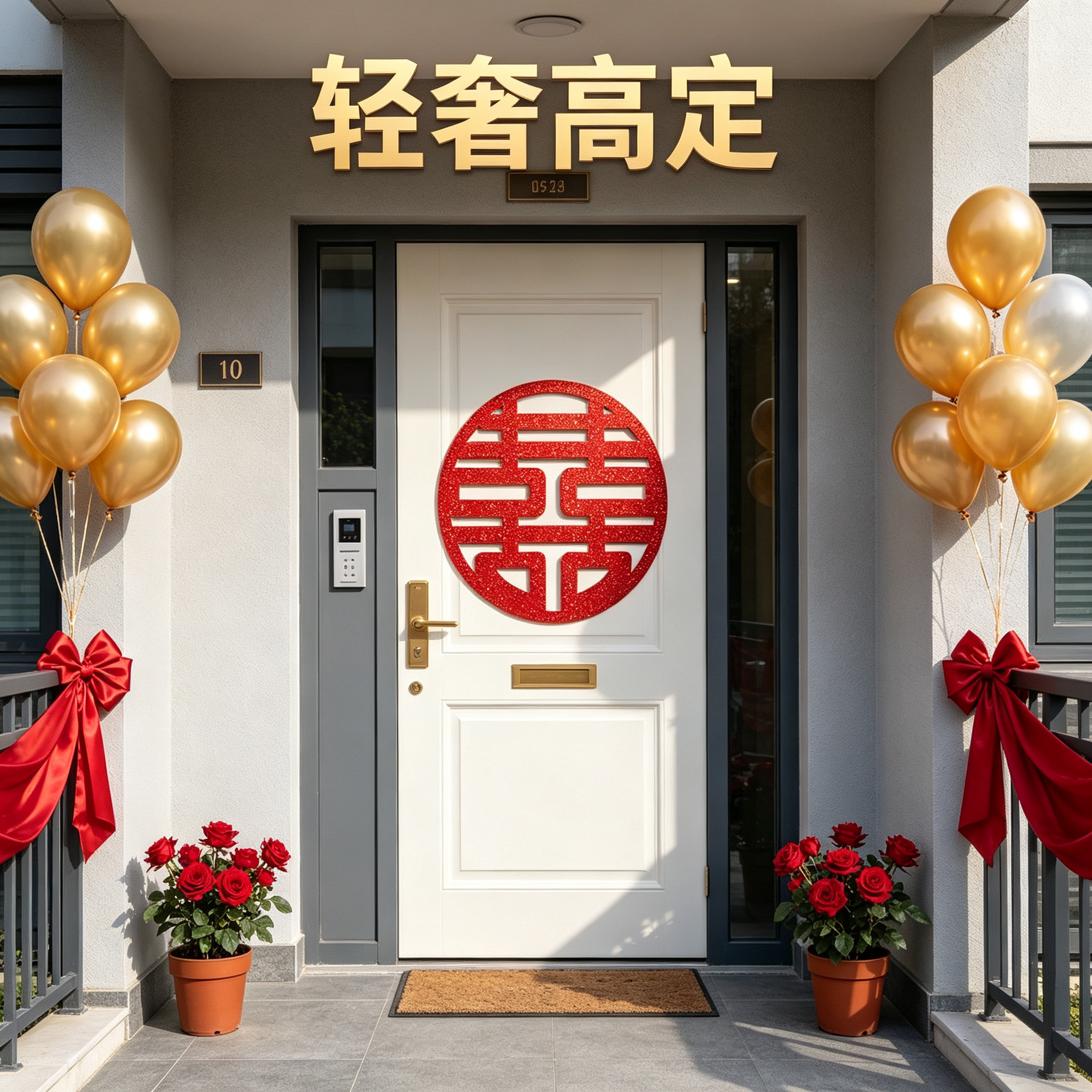 轻奢高定红葱闪粉喜字贴婚房大门玻璃窗贴高端嫁娶婚庆贺礼摆件
