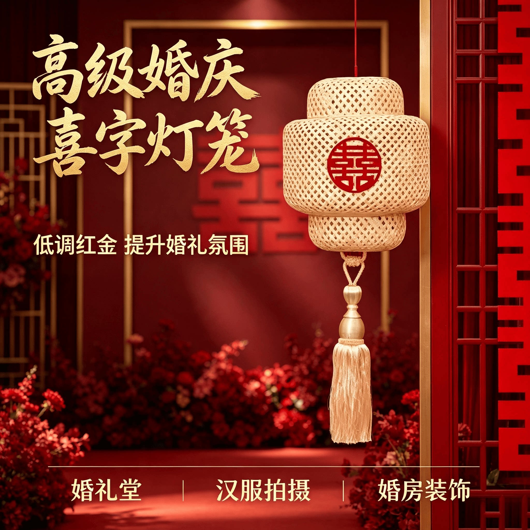 婚庆高级感灯笼禅意喜字竹编灯笼
