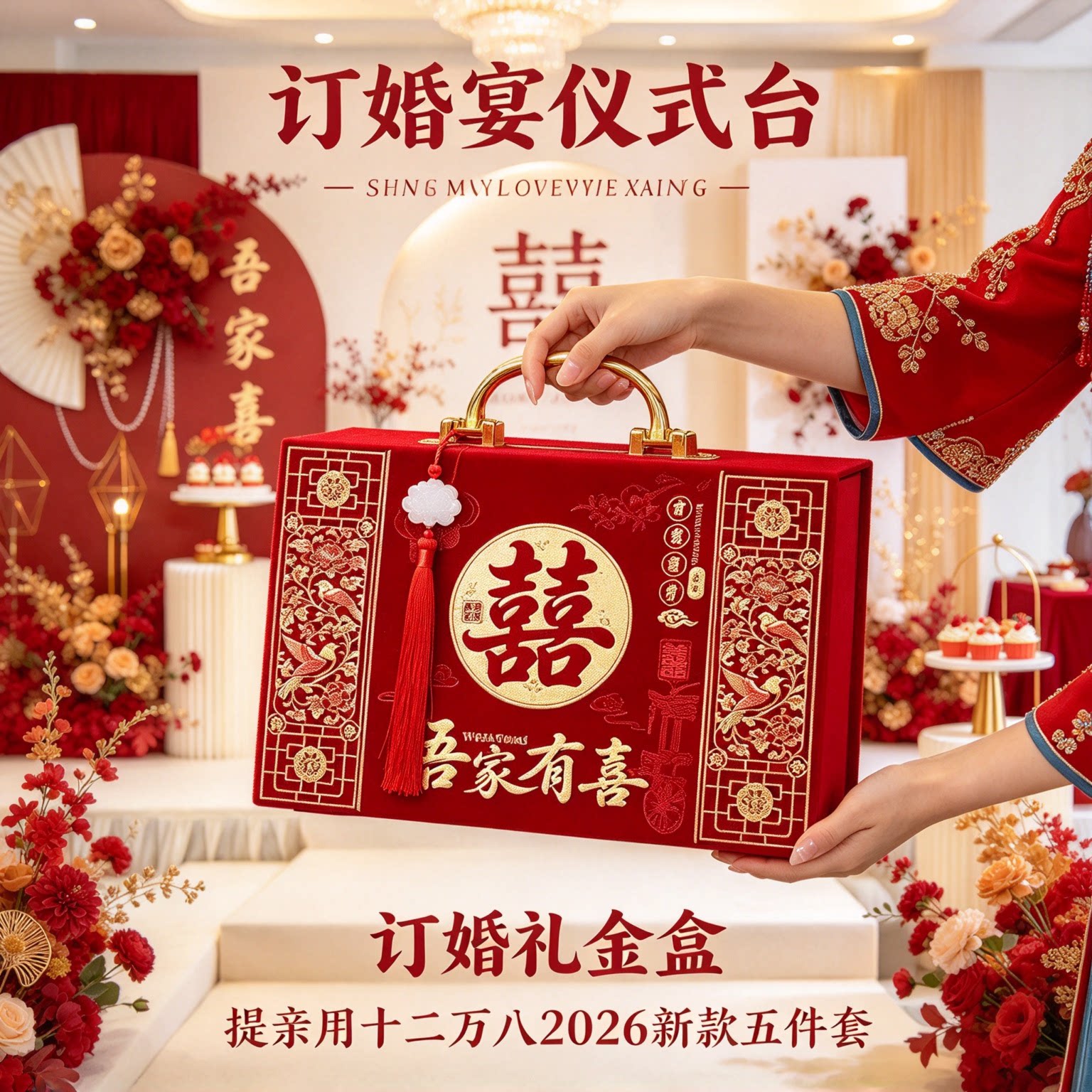 彩礼现金礼盒提亲用十二万八2026年新款五件套纳征红色吉礼钱盒子