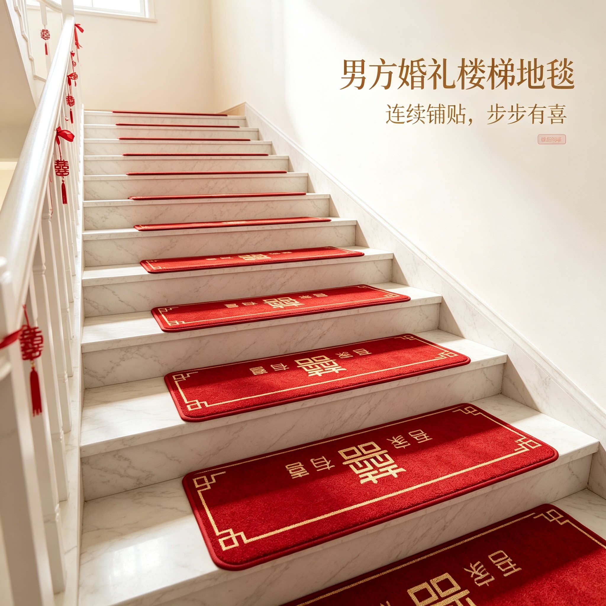 男方婚礼台阶踏步贴装饰结婚扶手楼梯喜字贴婚庆地垫婚房布置地毯