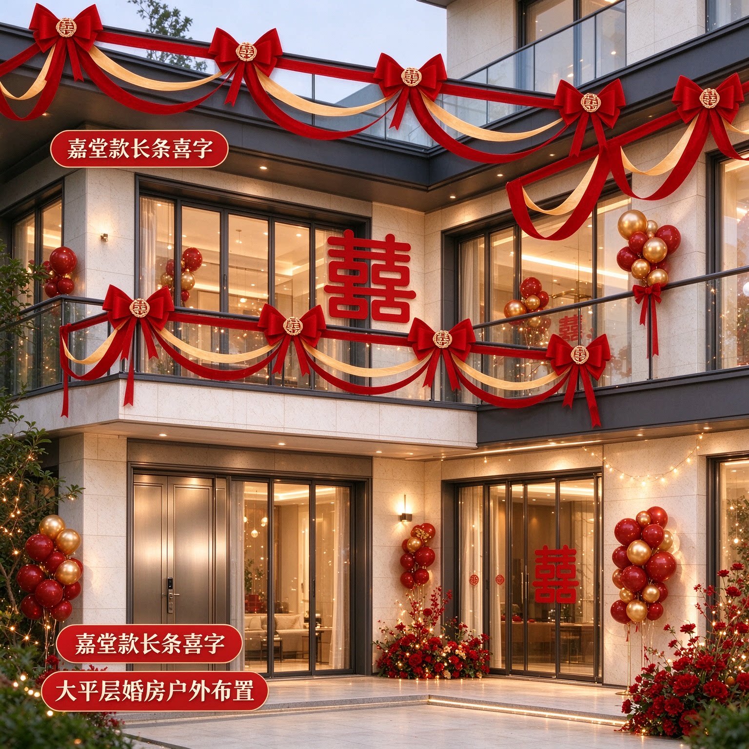 长条喜字新人房顶波浪旗2026新款大红单元门婚庆装饰婚礼布置用品