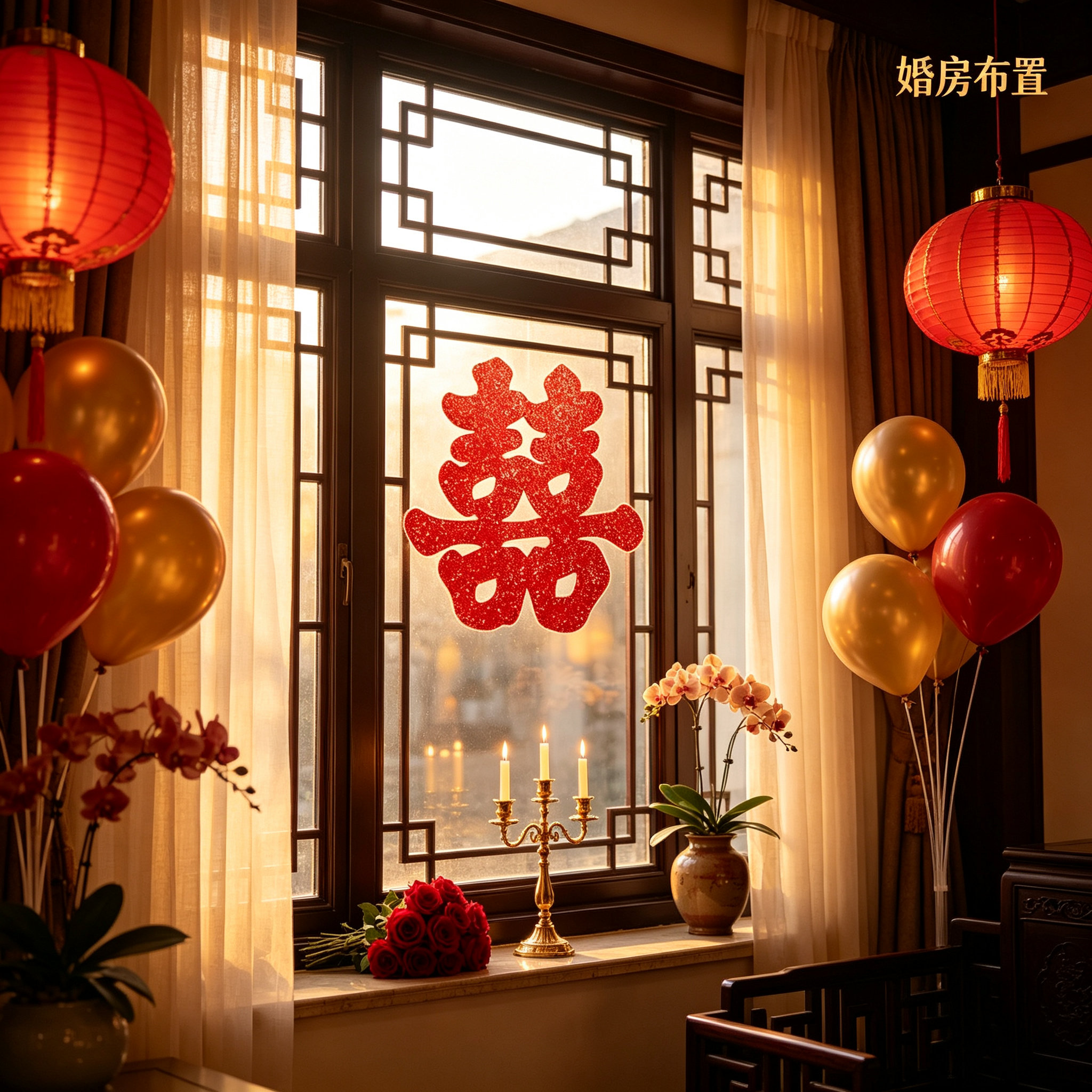 格调红葱闪粉喜字贴婚房入户门窗玻璃贴中式嫁娶婚庆高档馈赠礼品