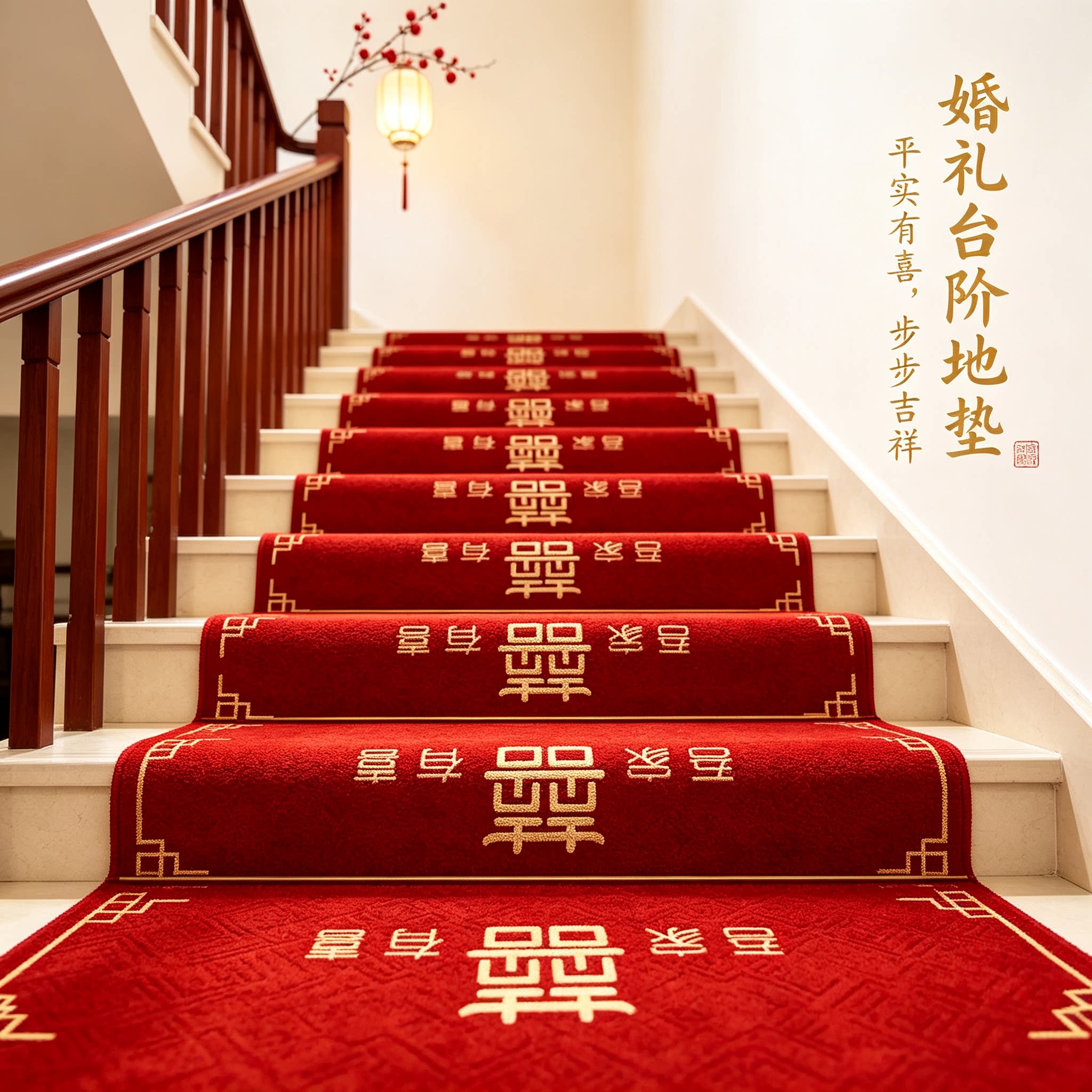结婚台阶喜字贴装饰男方婚礼扶手楼梯踏步贴婚庆地垫婚房布置地毯