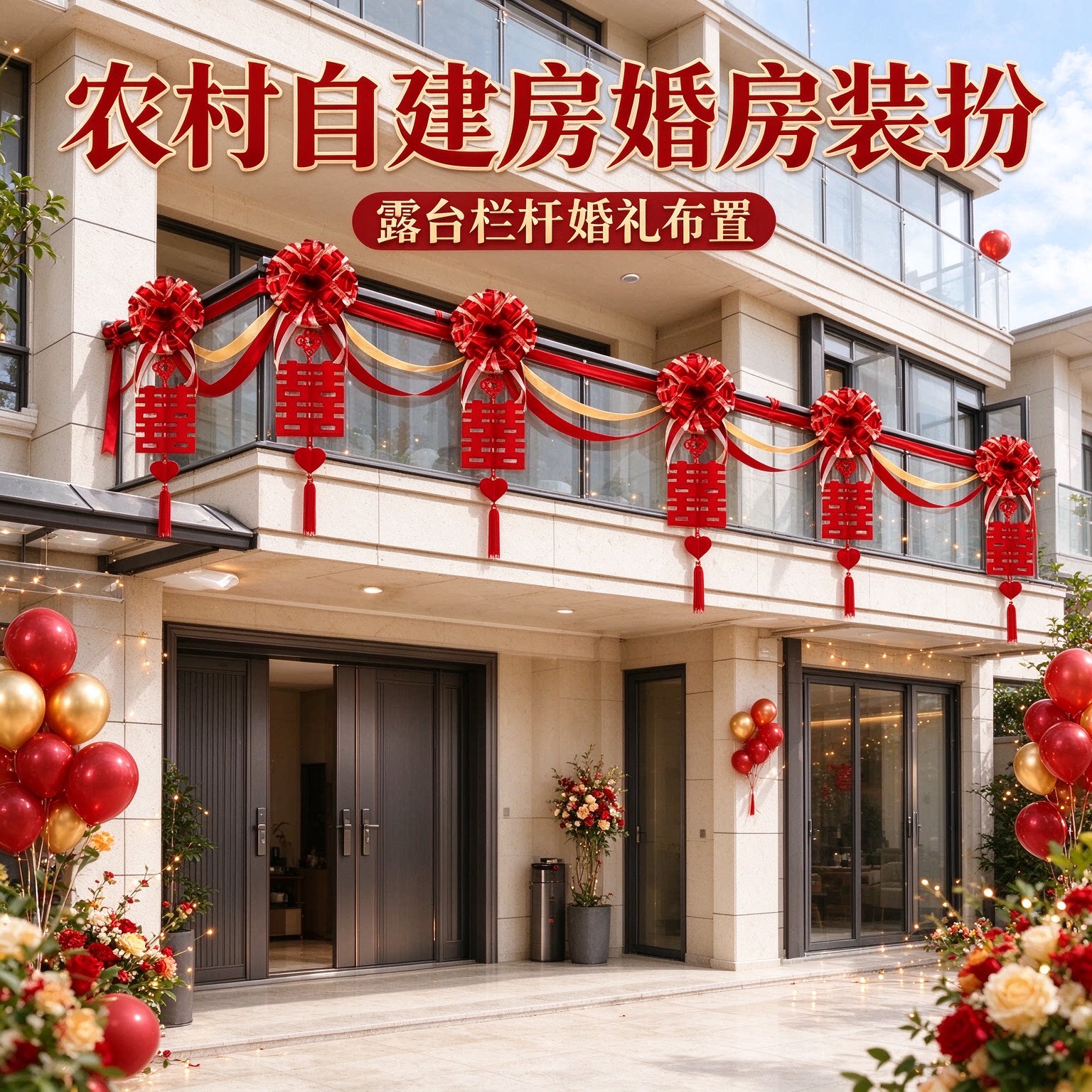 拉花彩带男方院门喜字氛围感大红农村自建房婚房装扮婚礼布置用品