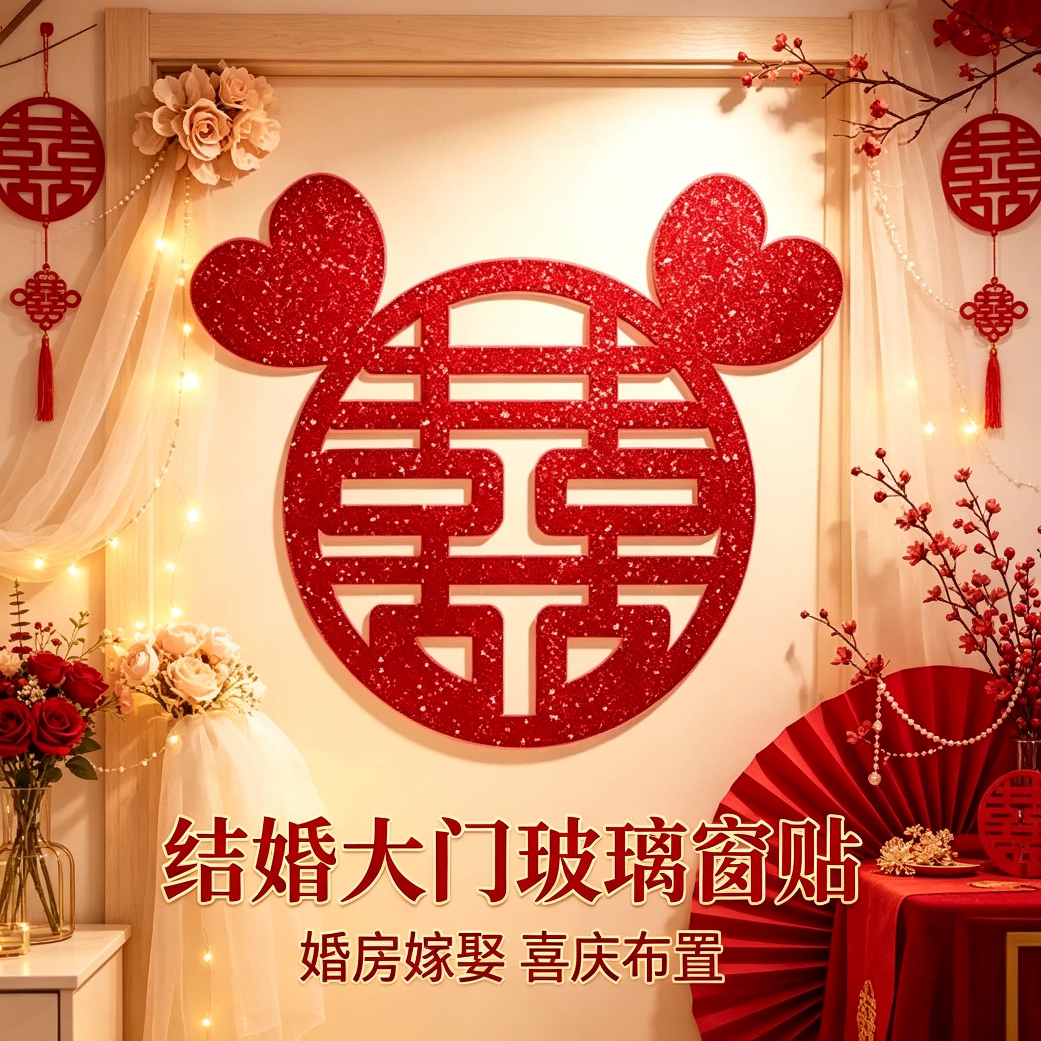 喜乐红葱喜字贴结婚大门玻璃窗贴婚房嫁娶喜庆婚庆布置伴手礼