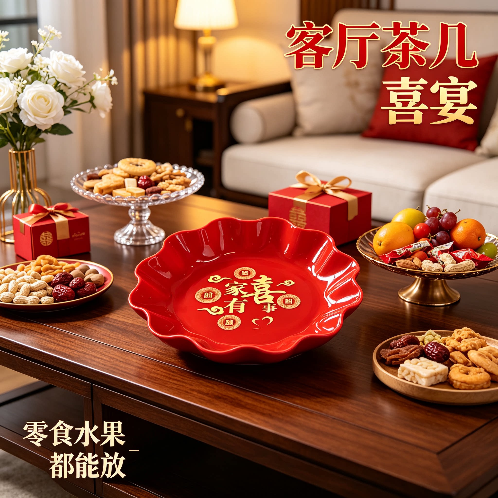婚礼糖果盘敬酒用家用客厅茶几零食水果篮订婚创意装饰婚庆用品