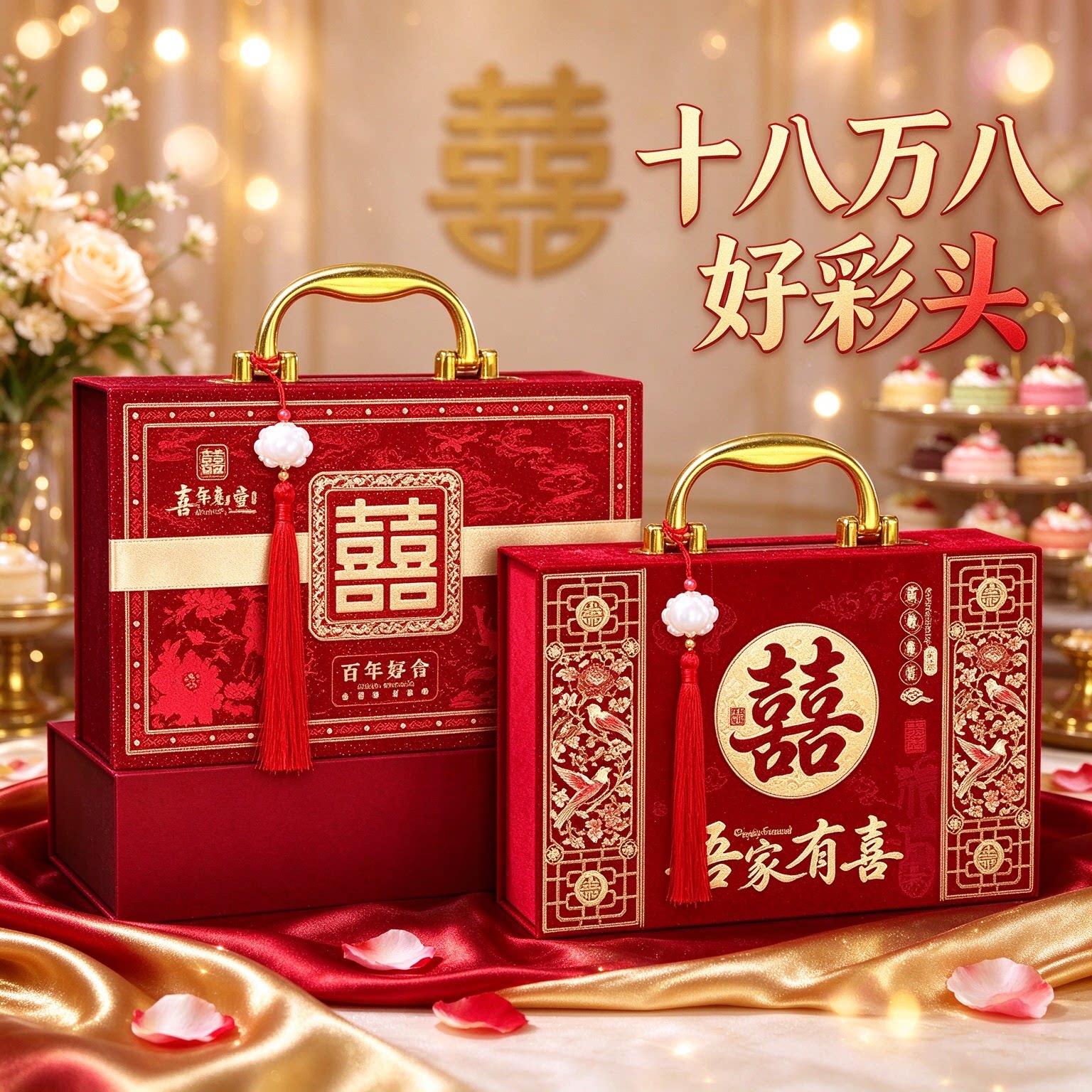 礼金盒彩礼盒十八万八宫廷风五件套男方上门提亲大红全套用品大全