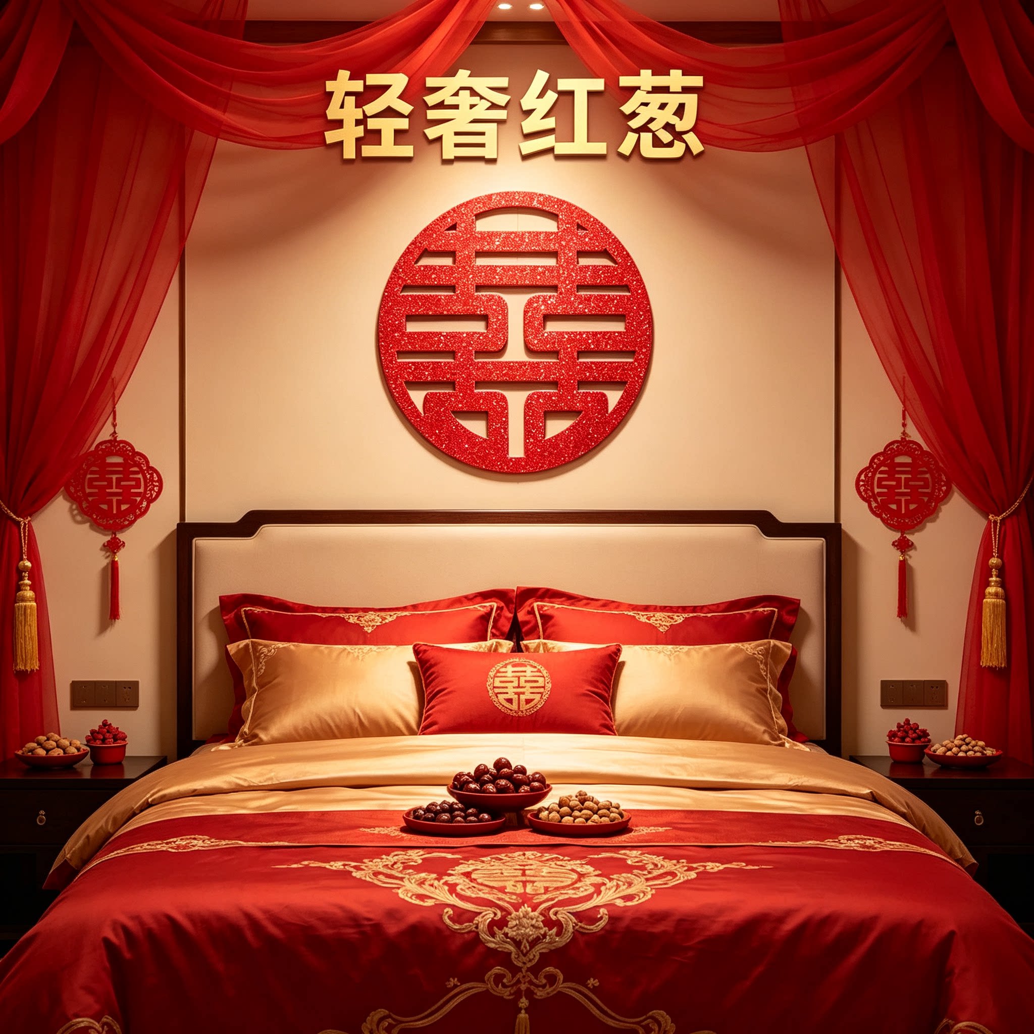 轻奢红葱闪粉喜字贴婚房大门玻璃窗贴高档嫁娶婚庆布置送礼佳品