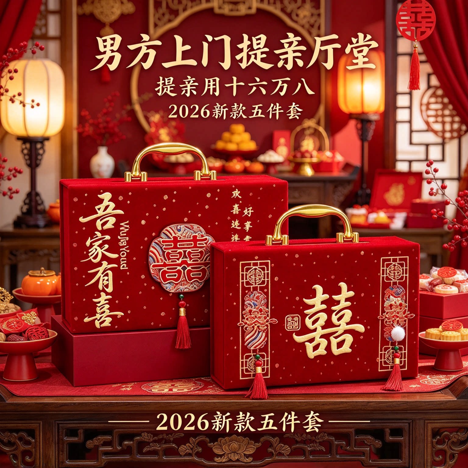 彩礼现金礼盒提亲用十六万八2026年新款五件套婚庆红色礼金钱盒子