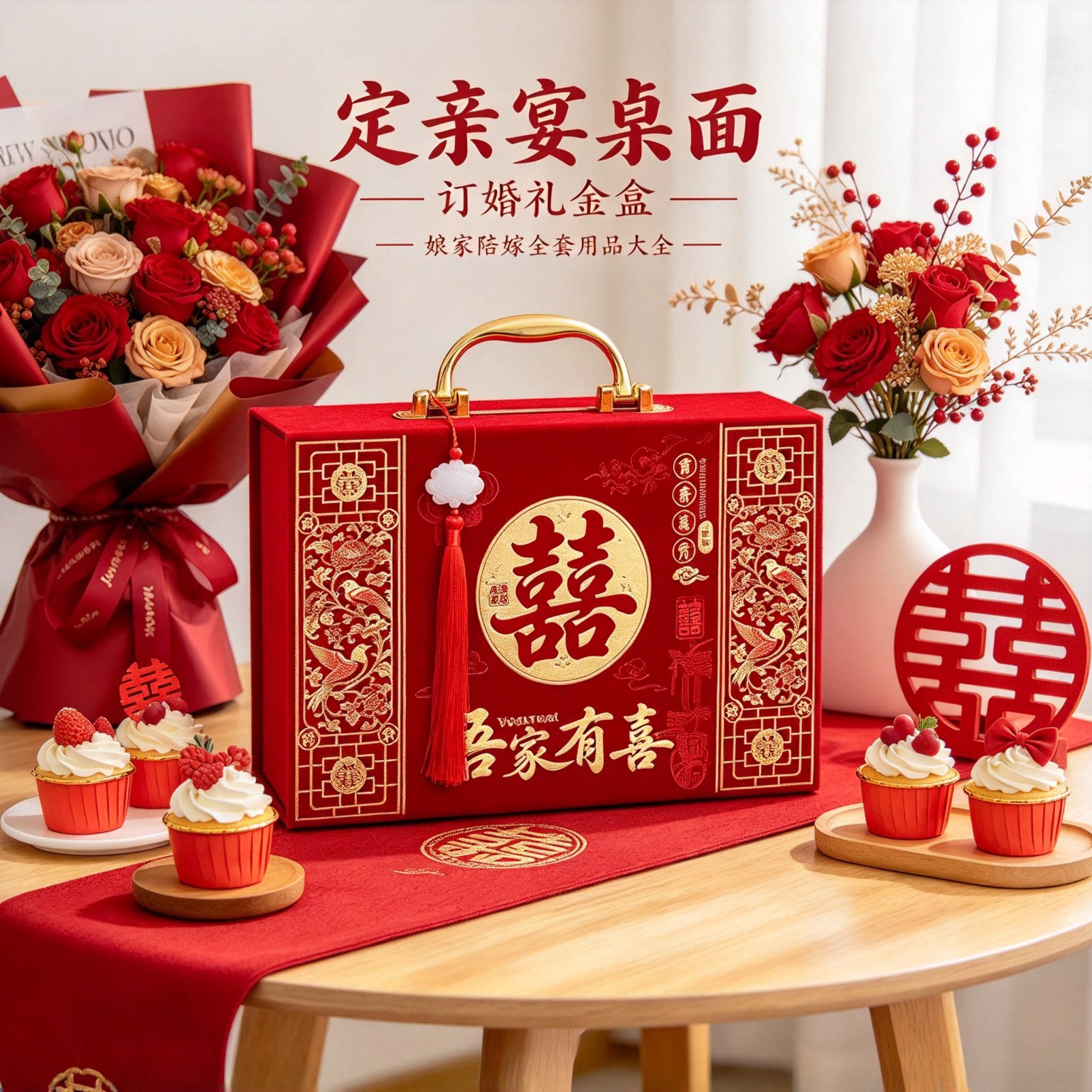 彩礼现金礼盒提亲用十六万八百年好合五件套娘家陪嫁全套用品大全