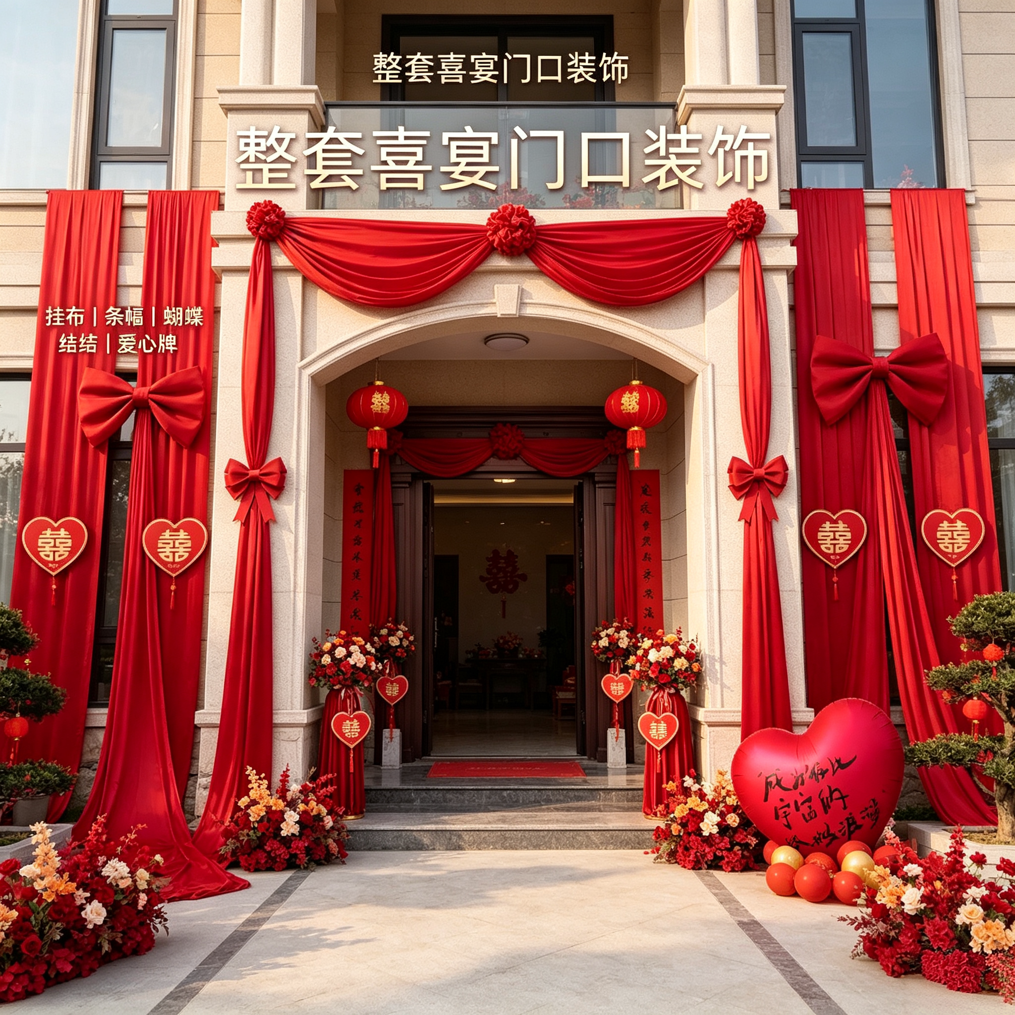 别墅院落喜宴防水挂布条幅农村自建房大门口结婚耐晒整套庭院用品