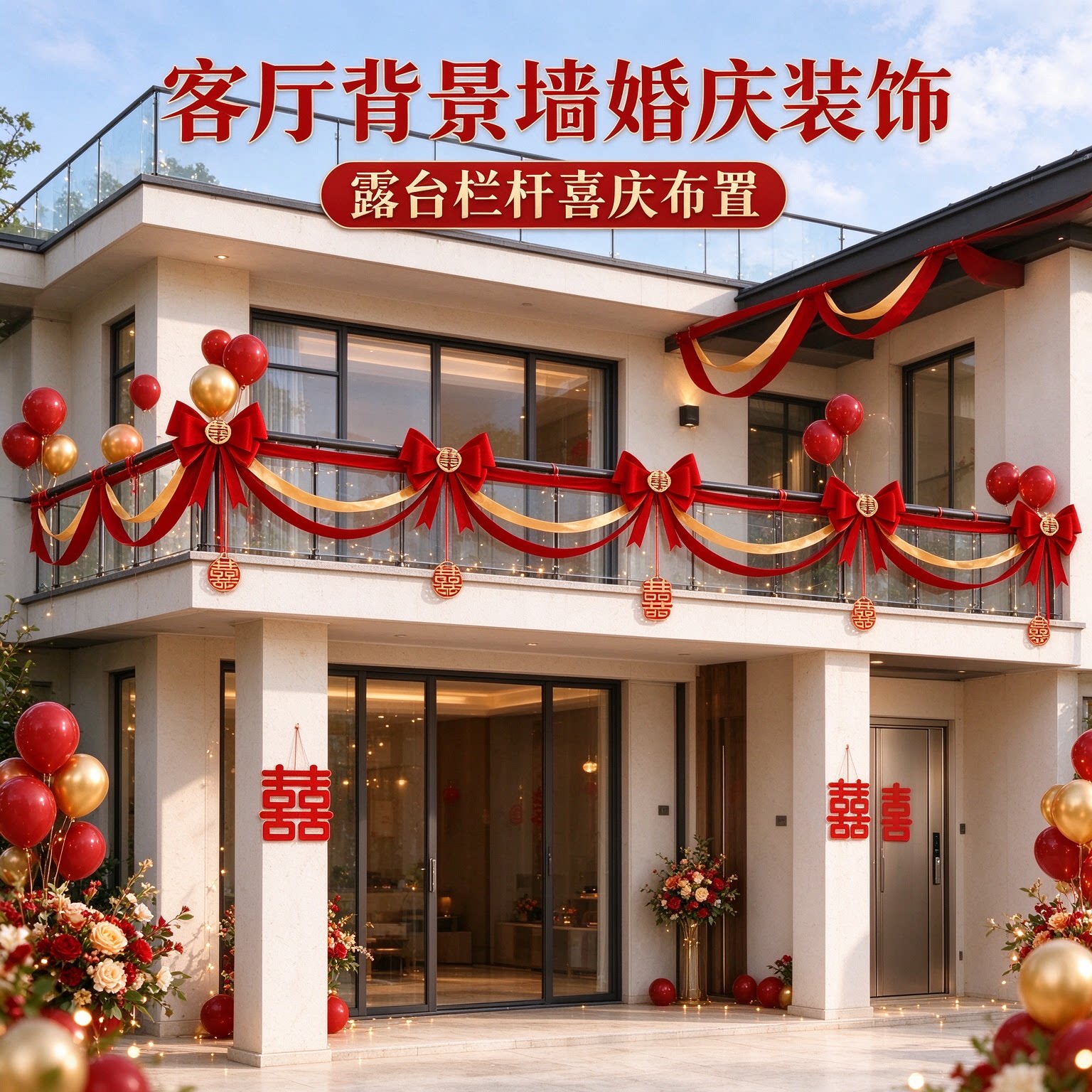 拉花彩带男方大门口氛围感蝴蝶结客厅背景墙婚庆装饰婚礼布置用品