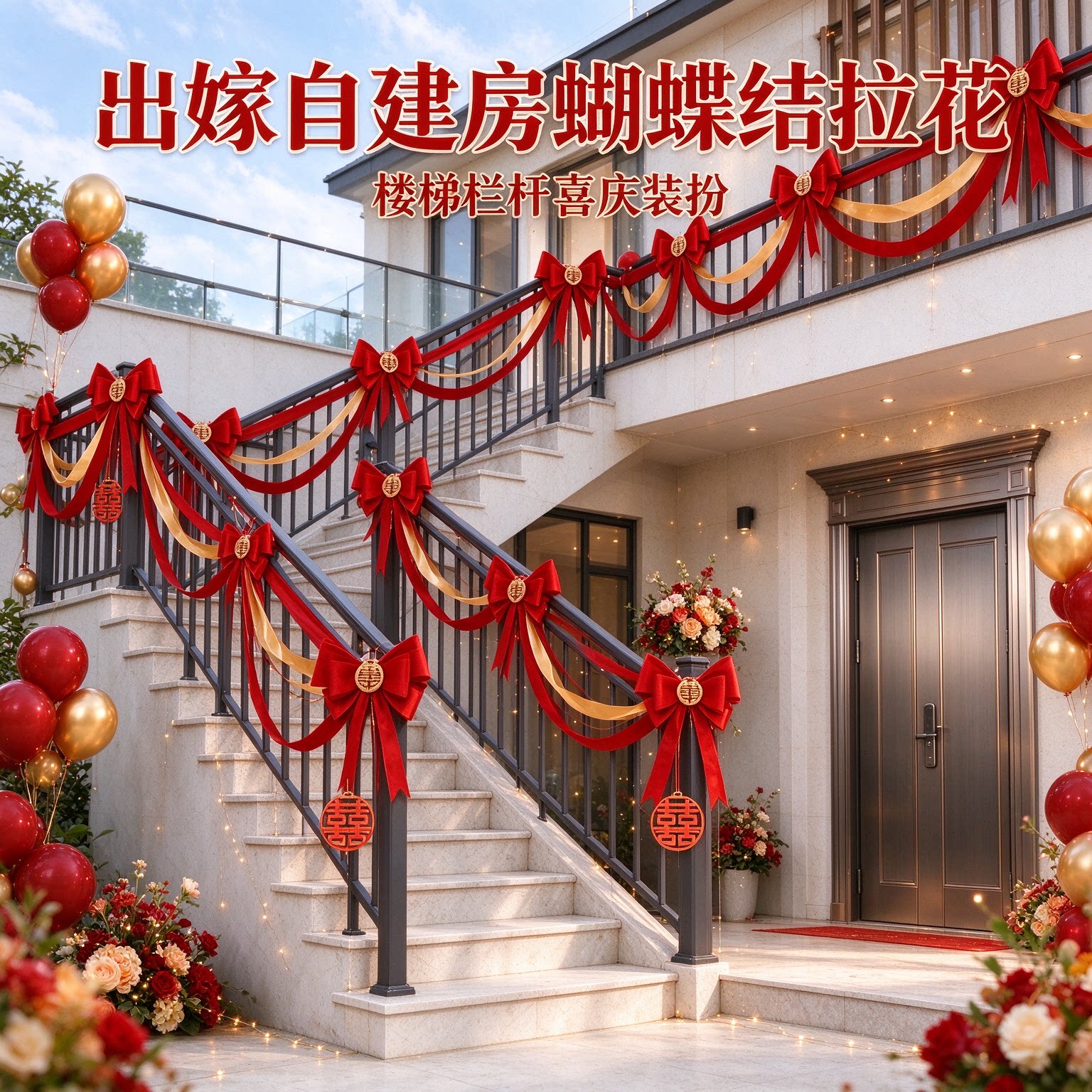 喜字拉花出嫁自建房蝴蝶结大气波浪客厅吊顶婚庆装饰婚礼布置用品