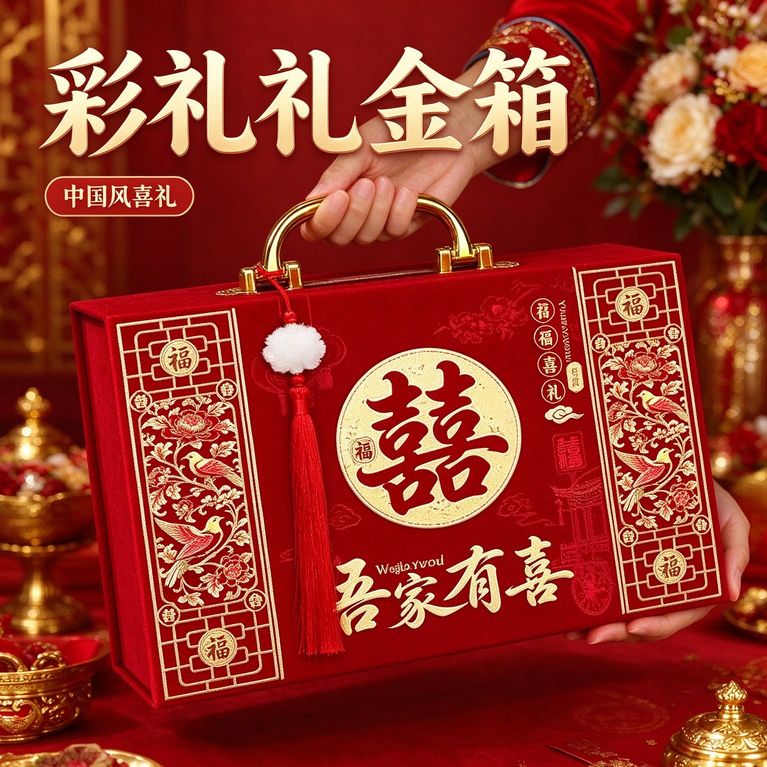 男方下聘彩礼现金礼盒二十万中国风套装女方出嫁红色喜礼用品大全