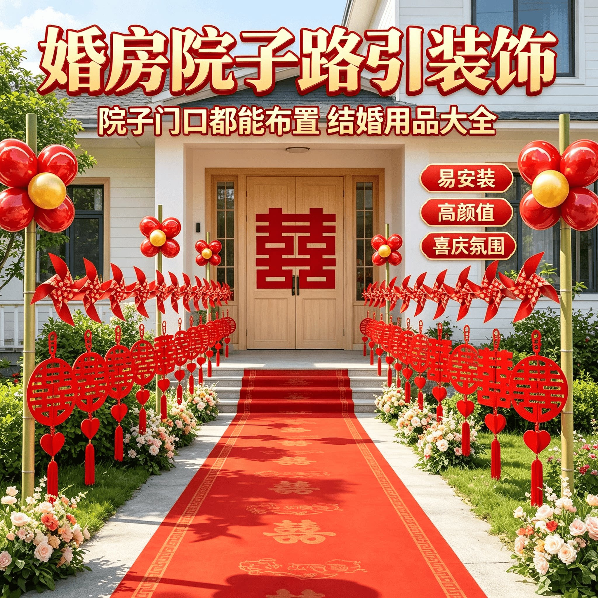 院子结婚路引院子婚庆装饰彩旗灯