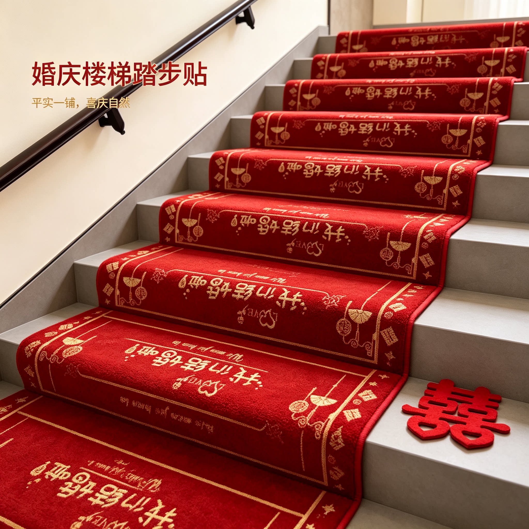 婚庆台阶喜字贴装饰结婚男方婚礼扶手楼梯踏步贴地垫婚房布置地毯