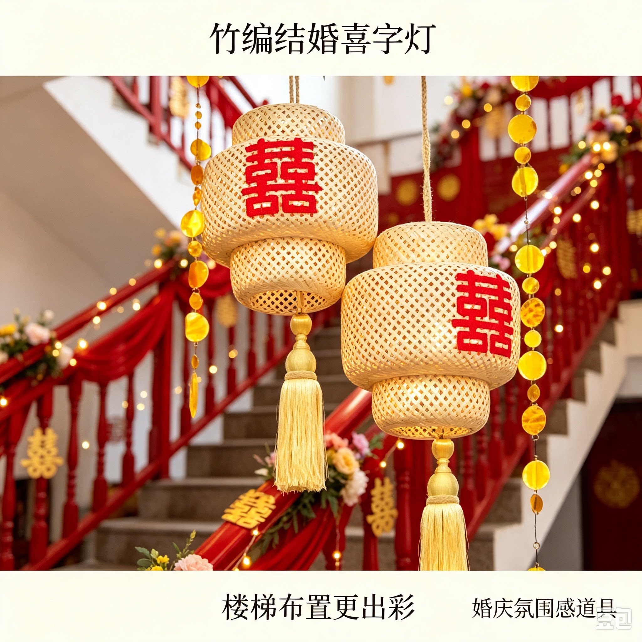 竹编结婚灯笼禅意喜字竹编灯笼图片