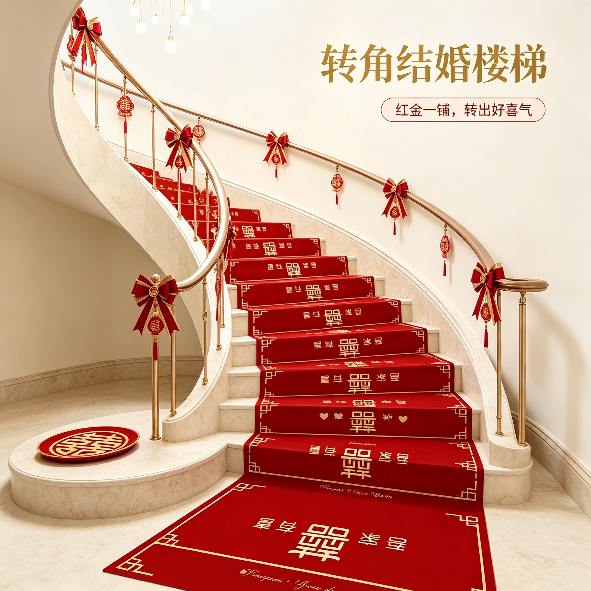 结婚楼梯踏步贴转角用婚礼扶手台阶喜字贴婚庆地垫婚房布置地毯