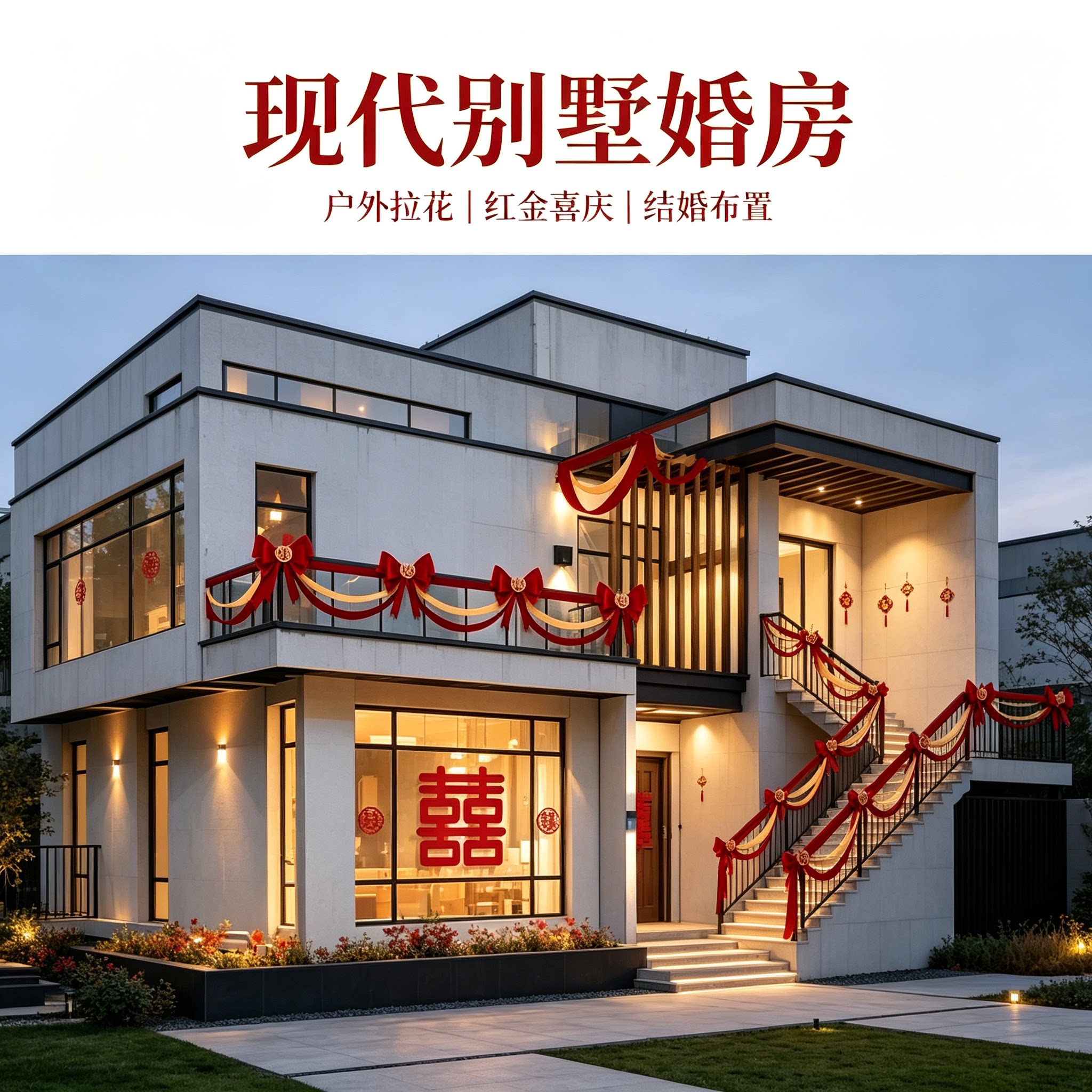 拉花装饰男方农村蝴蝶结简约红色喜庆沙发背景墙场景布置装扮用品