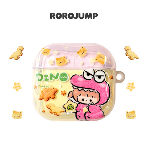肉肉酱零食系列适用airpodspro3代保护套原创新款波浪蓝牙耳机壳防摔粉色Airpods4代可爱