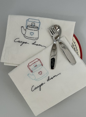 Le serein原创设计两色简约高级茶壶刺绣布艺棉餐垫桌布茶席