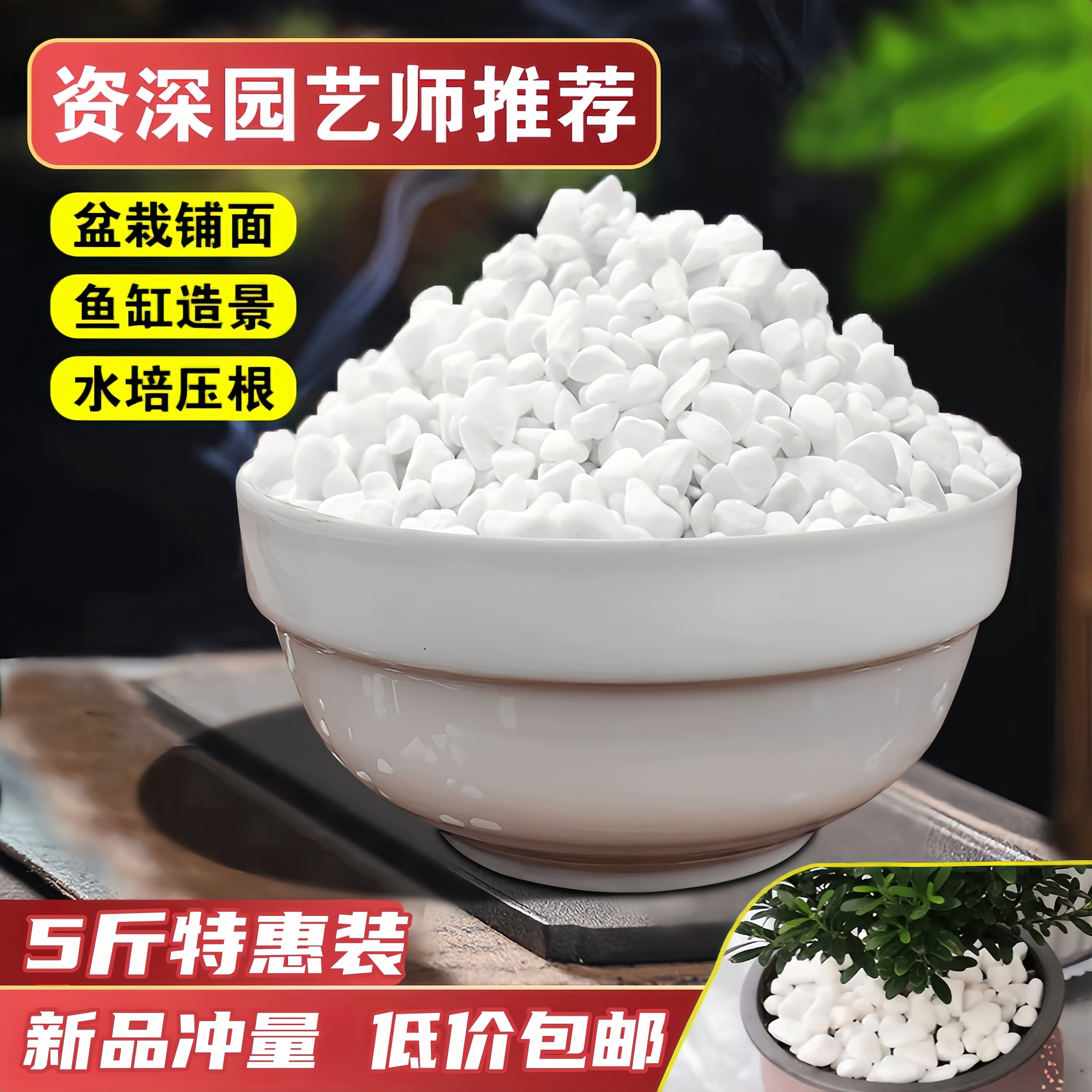 小白石子庭院造景鱼缸鹅卵石原石天然颗粒养花多肉盆栽装饰铺面石