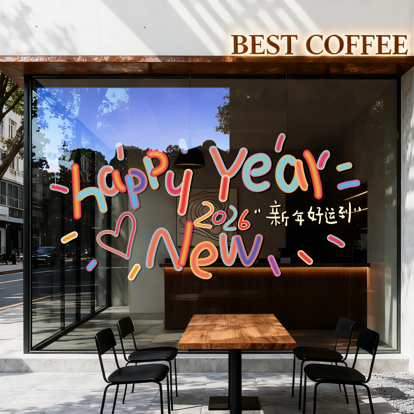 2026马年装饰新年快乐玻璃门贴