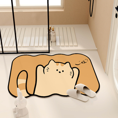 卡通猫咪浴室门口硅藻泥吸水脚垫