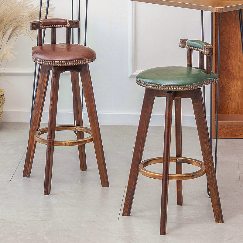 吧台椅家用实木椅子旋转高脚凳复古酒吧凳子前台收银椅高吧凳吧椅