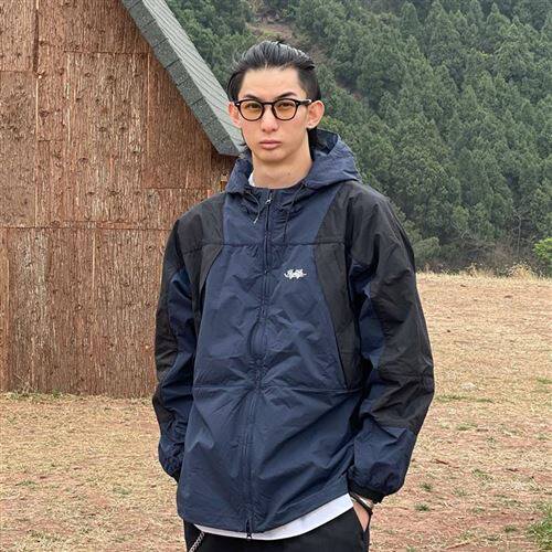 复古拉链拼色休闲连帽宽松冲锋衣