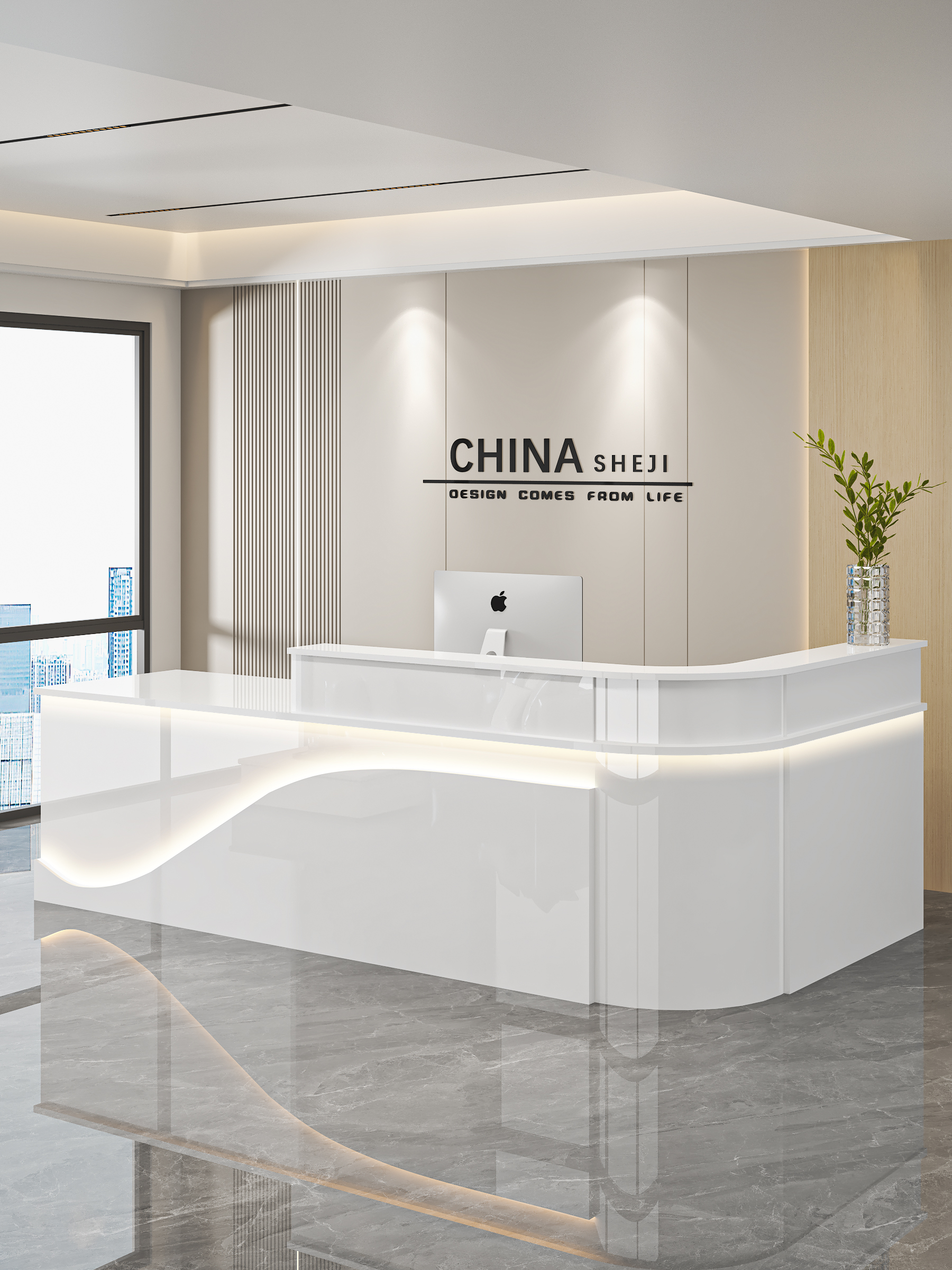 前台接待台弧形转角烤漆吧台商场酒店餐厅高档亮光桌服务台收银台