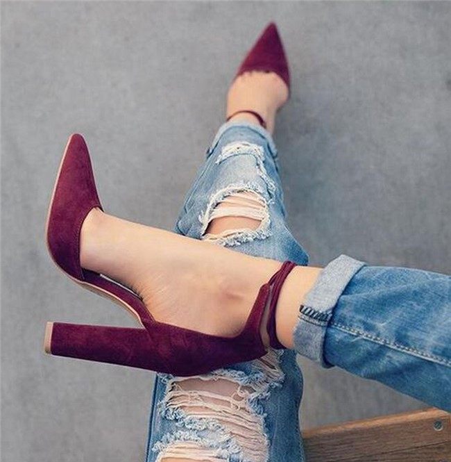 Women plus size 43 42 41 thick high heels shoes ladies pump