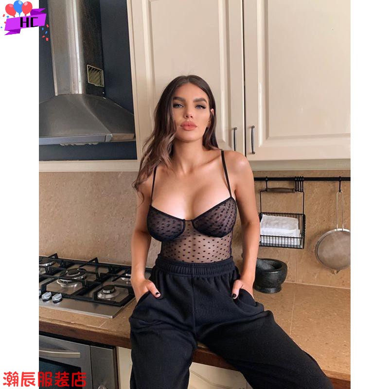 Sexy Lingerie Mesh Sling Bodysuit睡衣性感网纱透视吊带连体衣