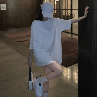 t恤女夏季 韩版 白色短袖 2025新款 宽松ins超火上衣潮 纯棉中长款 大码