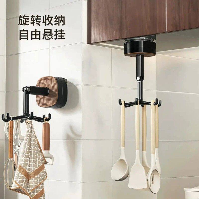厨房多功能挂钩旋转置物架厨具套装免打孔旋转挂钩收纳架强力吸盘
