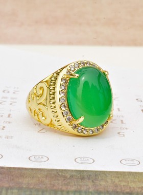 铜镶嵌绿玉髓蝴蝶戒指21362-2