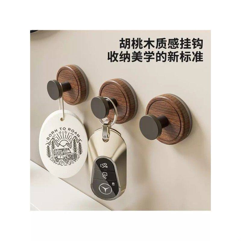 胡桃木纹吸盘挂钩衣服挂衣架中古风门后卫生间厨房浴室粘钩免打孔